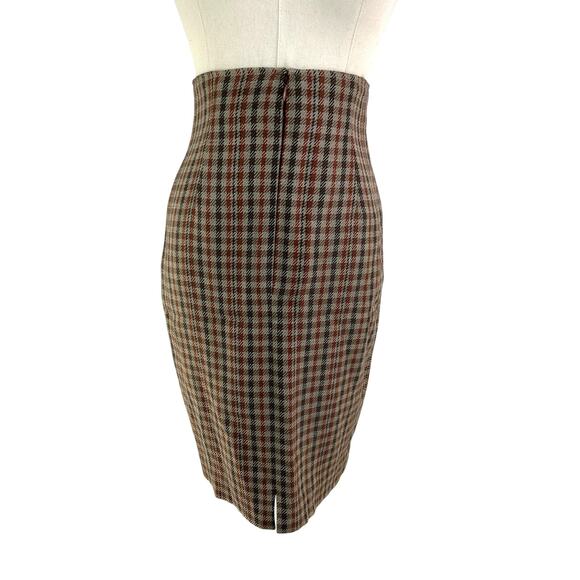 Jil Sander Check Plaid Pencil Skirt Brown High Waisted Wool Vintage - Picture 1 of 9